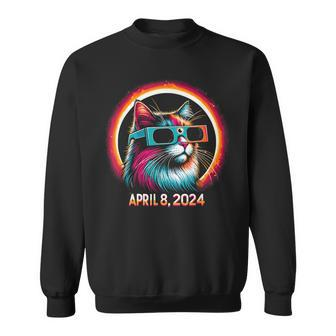 Cat In Eclipse Glasses Totality 2024 Total Solar Eclipse Sweatshirt - Seseable