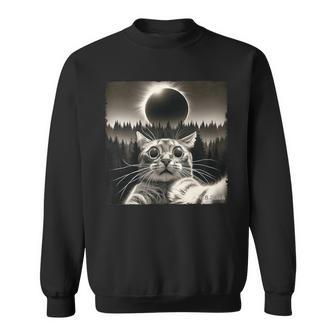 Cat Glasses Taking A Selfie With Solar 2024 Eclipse Sweatshirt - Monsterry
