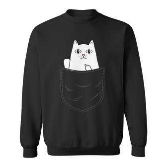 Cat Middle Finger Pocket Cat Gray Sweatshirt - Seseable