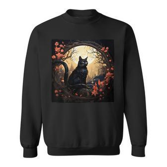 Cat Moon Flowers Graphic Sweatshirt - Monsterry DE