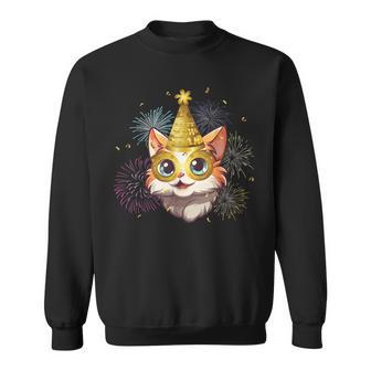 Cat New Year's Eve Party Happy New Year 2024 Fireworks Sweatshirt - Monsterry