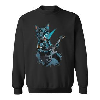 Cat Playing Electric Guitar Heavy Metal Rock Cat Lover Sweatshirt - Thegiftio UK