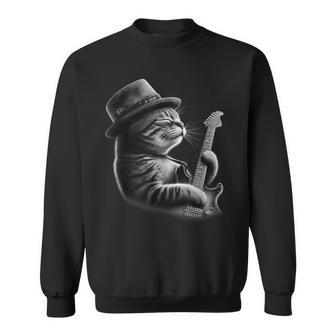 Cat Playing Guitar Rock Music Guitar Cat Sweatshirt - Seseable