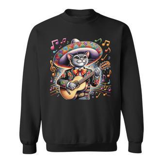 Cat Playing Guitar Mexican Hat Cinco De Mayo Music Sweatshirt - Monsterry CA