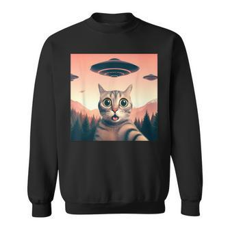 Cat Selfie With Ufo Cat Lover Meme Sweatshirt - Thegiftio UK