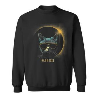 Cat In Shades Graphic For Total Solar Eclipse 2024 Sweatshirt - Monsterry DE