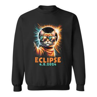 Cat Taking A Selfie With Solar Eclipse 2024 With Glasses Sweatshirt - Thegiftio UK