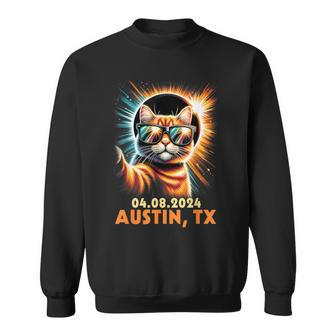 Cat Taking A Selfie Total Solar Eclipse 2024 Austin Texas Sweatshirt | Mazezy