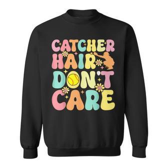 Catcher Hair Don't Care Softball Catcher Softball Player Sweatshirt - Monsterry UK