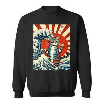 Catzilla The Great Wave Off Kanagawa Great Wave Catzilla Sweatshirt - Monsterry AU