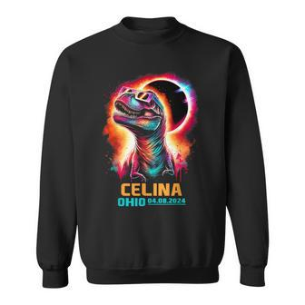 Celina Ohio Total Solar Eclipse 2024 T Rex Dinosaur Colorful Sweatshirt - Monsterry