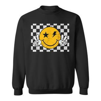 Checkered Pattern Smile Face Trendy Retro Happy Face Sweatshirt - Monsterry CA