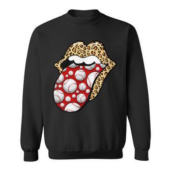 Cheetah Print Lips With Red White Baseball Tongue Sweatshirt - Monsterry UK