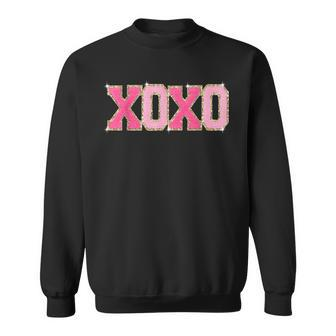 Chenille Patch Sparkling Xoxo Valentine Day Heart Love Sweatshirt - Seseable