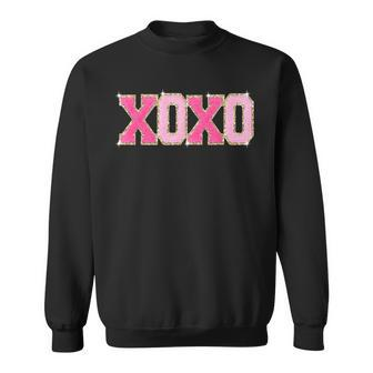 Chenille Patch Sparkling Xoxo Valentines Day Heart Love Sweatshirt - Seseable