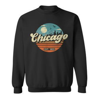 Chicago Illinois Retro Skyline Night Il Souvenirs Sweatshirt - Monsterry