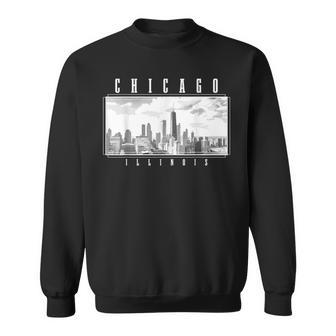 Chicago Illinois Skyline Pride Black & White Vintage Chicago Sweatshirt - Monsterry