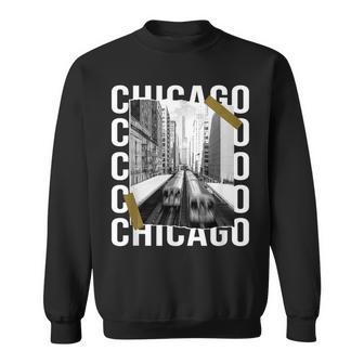 Chicago L Platform Trains And Skyscrapers Photo Stylish Sweatshirt - Monsterry DE