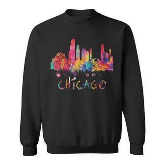 Chicago Skyline Cityscape Watercolor Chicago Flag Illinois Sweatshirt - Thegiftio UK
