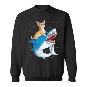 Chihuahua Riding Shark Jawsome Dog Lover Space Galaxy Sweatshirt | Mazezy