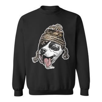 Chillin' Pit Bull Wearing Winter Beanie Sweatshirt | Mazezy