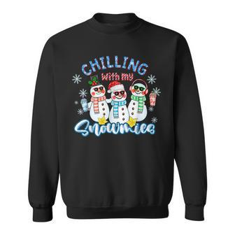Chillin With My Snowmies Santa Snowman Ugly Christmas Sweatshirt - Seseable