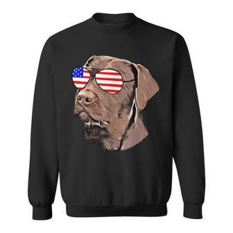 Chocolate Lab American Flag Sunglasses Dog Lover Sweatshirt - Monsterry CA