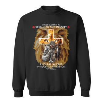 Christian Sayings Verses Lion Judah Cross Proverbs 31 Sweatshirt - Monsterry