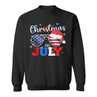 Christmas In July Santa Hat Sunglasses Usa Flag 4Th Of July Sweatshirt - Monsterry