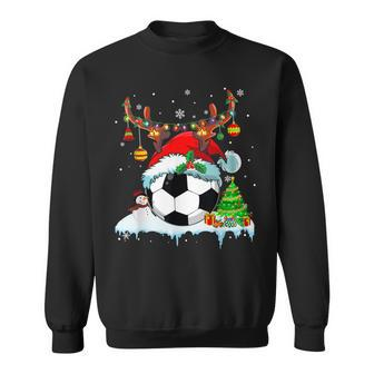 Christmas Soccer Player Lights Ball Santa Hat Xmas Pajama Sweatshirt | Mazezy