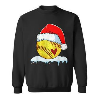 Christmas Softball Player Santa Hat Lights Xmas Pajama Sweatshirt - Seseable