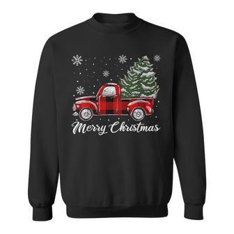 Christmas Tree Red Truck Pajama Vintage Buffalo Plaid Truck Sweatshirt - Monsterry