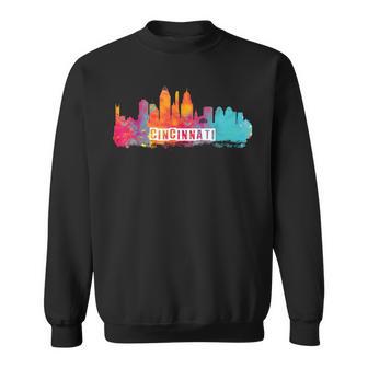 Cincinnati Ohio Watercolor Skyline State Pride Sweatshirt - Monsterry