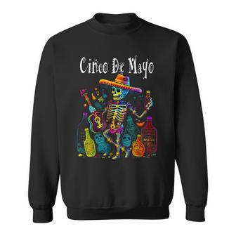 Cinco De Mayo Fiesta Mexican Skeleton Guitar Sombrero Sweatshirt | Mazezy UK