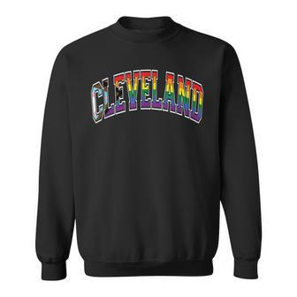 Cleveland Arched Style Text Progress Pride Pattern Sweatshirt - Monsterry CA