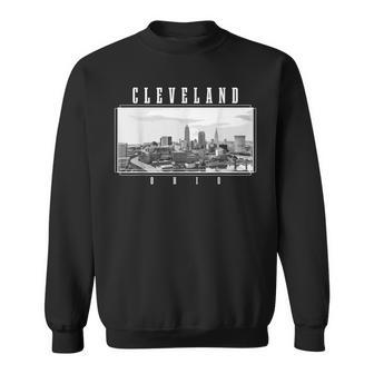 Cleveland Ohio Skyline Pride Black & White Vintage Cleveland Sweatshirt - Monsterry