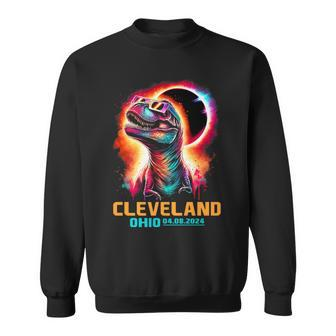 Cleveland Ohio Total Solar Eclipse 2024 T Rex Dinosaur Sweatshirt - Monsterry