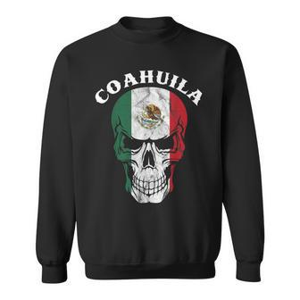 Coahuila Mexico Flag On Skull Coahuila Sweatshirt - Monsterry DE