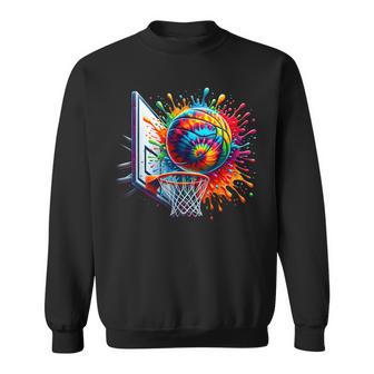 Colorful Basketball Tie Dye Color Splash Basketball Hoop Net Sweatshirt - Monsterry CA