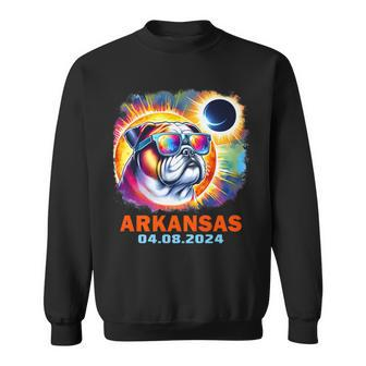 Colorful Bulldog Total Solar Eclipse 2024 Arkansas Sweatshirt | Mazezy