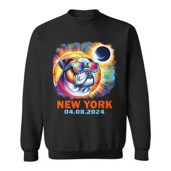 Colorful Bulldog Total Solar Eclipse 2024 New York Sweatshirt - Seseable