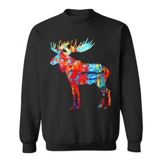 Colorful Canadian Moose Abstract Paint Wildlife Nature Sweatshirt - Monsterry CA