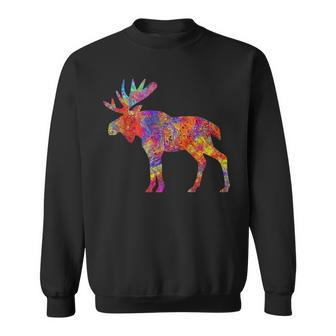 Colorful Canadian Moose Splatter Woodland Wildlife Sweatshirt - Monsterry DE