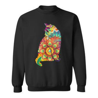 Colorful Cat Lover Feline Psychedelic Abstract Hippy Sweatshirt - Monsterry