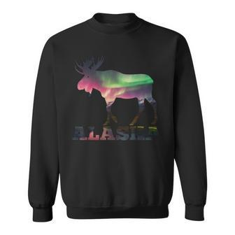Colorful Moose Elk Silhouette Aurora Borealis Polar Lights Sweatshirt - Monsterry DE