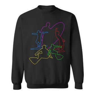 Colorful Wave Surfing Surfer Surf T Ride Wakesurf Sweatshirt - Monsterry