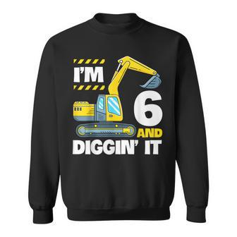 Construction Truck 6Th Birthday 6 Years Old Digger Excavator Sweatshirt - Thegiftio UK