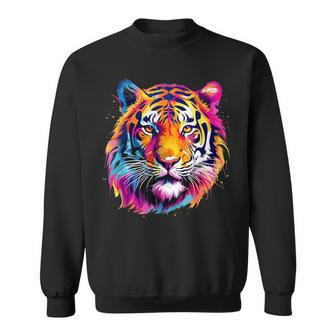Cool Colorful Tiger Portrait Graphic Sweatshirt - Seseable