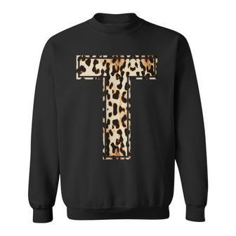 Cool Letter T Initial Name Leopard Cheetah Print Sweatshirt - Monsterry