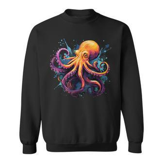 Cool Octopus On Colorful Painted Octopus Sweatshirt - Seseable